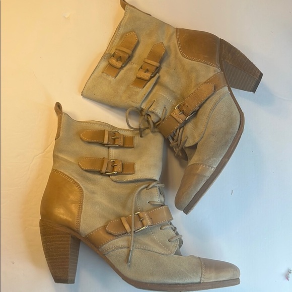Topshop Women’s Distressed Ankle Boots Tan & Cream Size 41 (US 10 Trendy Vintage - Picture 1 of 4